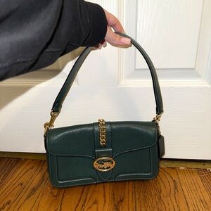 Coach Bag in Green with Brown Velvet Interior